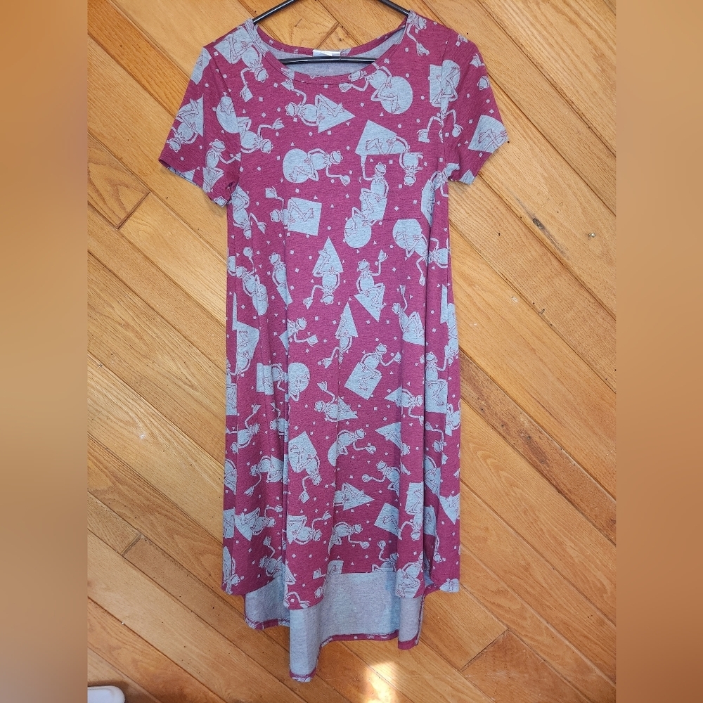Lularoe Disney Kermit the Frog pink and gray Carly swing dress size xxs